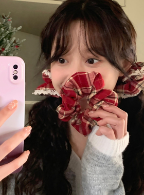 苏格兰少女！经典红色格纹发绳大肠圈复古百搭头绳发圈扎马尾皮套