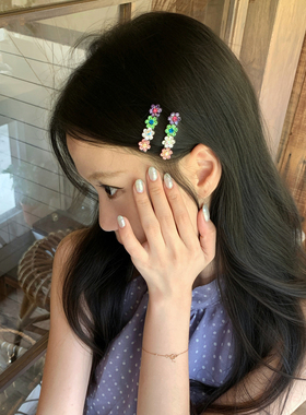 2个装 彩色水钻花朵发夹小巧刘海夹发卡侧边夹子韩系轻奢发饰女