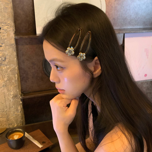 中古感！金属花朵发夹水钻刘海夹发卡掰掰夹侧边夹子韩系BB夹发饰