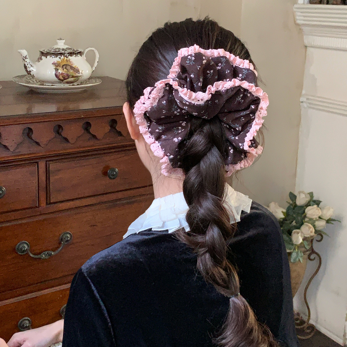 甜心可露丽！森系复古丝绒碎花发圈双层蕾丝花边发绳大肠圈头花女,饰品/流行首饰/时尚饰品新,发饰,淘宝优惠券,粉丝福利购,淘宝优惠卷