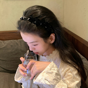 矜贵少女。超闪水钻丝绒蝴蝶结发箍带齿波浪头箍增高颅顶发卡发饰