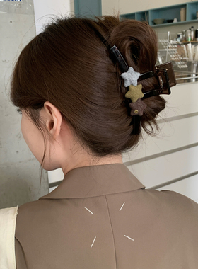 韩系设计感撞色针织星星抓夹女大号鲨鱼夹发量多盘发夹子发抓发饰