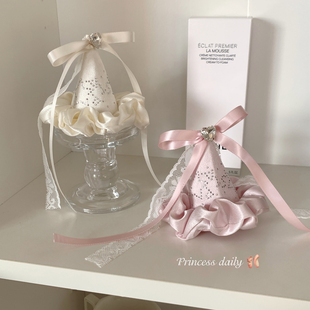 超仙氛围感少女蕾丝蝴蝶结生日帽发夹装饰拍照出片礼物道具发饰品