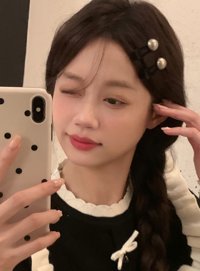 高级感灰色珍珠发夹鸭嘴夹前额碎发刘海夹侧边夹子发卡少女发饰品