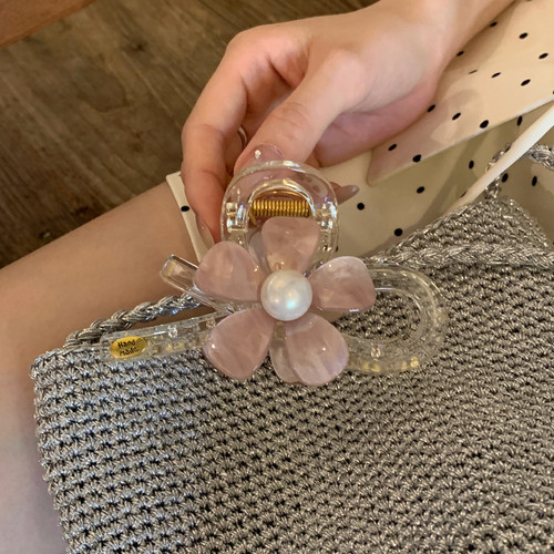 超仙珠光花朵蝴蝶结抓夹温柔气质鲨鱼夹法式高级感发抓后脑勺发饰