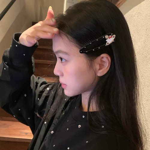 甜酷黑系！水钻星球猫咪大号发夹鸭嘴夹实用百搭碎发刘海夹化妆夹