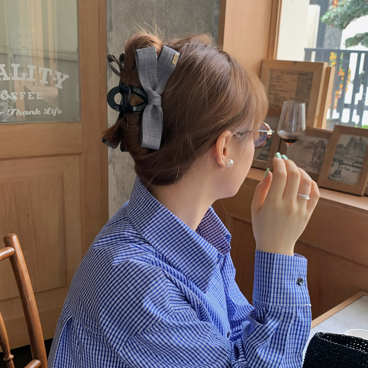 百搭通勤灰色系抓夹韩系牛仔蝴蝶结发抓盘发夹子鲨鱼夹半扎马尾夹