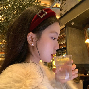 轻奢细闪丝绒水钻发箍凹凸设计感增高颅顶头箍精致高级感宽边头扣