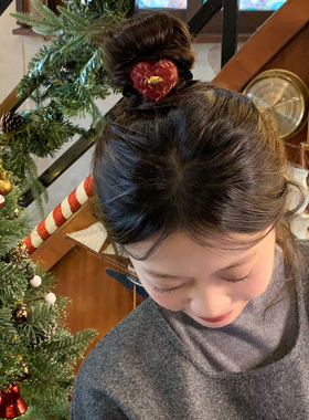 新年心愿~红色系毛呢小香风爱心纽扣发圈百搭高弹力发绳扎发皮筋