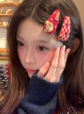2个装 饼干小熊发夹可爱格纹星星刘海夹发卡边夹韩系少女BB夹发饰