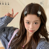 1对装 细闪黑银猫咪化妆夹蝴蝶结发卡一字定位夹蓬松发根刘海夹子