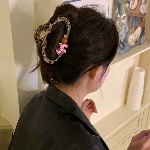 豹纹云朵小狗抓夹韩系高级感个性发抓后脑勺鲨鱼夹盘发夹子发饰品