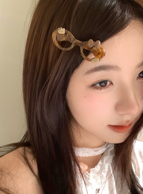 甜酷豹纹眼镜造型发夹韩系甜美猫咪刘海夹发卡侧边夹子鸭嘴夹发饰