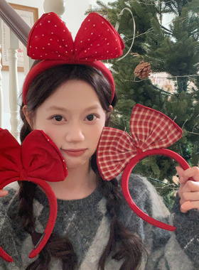 圣诞甜心！红色系超大蝴蝶结发箍新年拍照头箍压发发卡少女心发饰