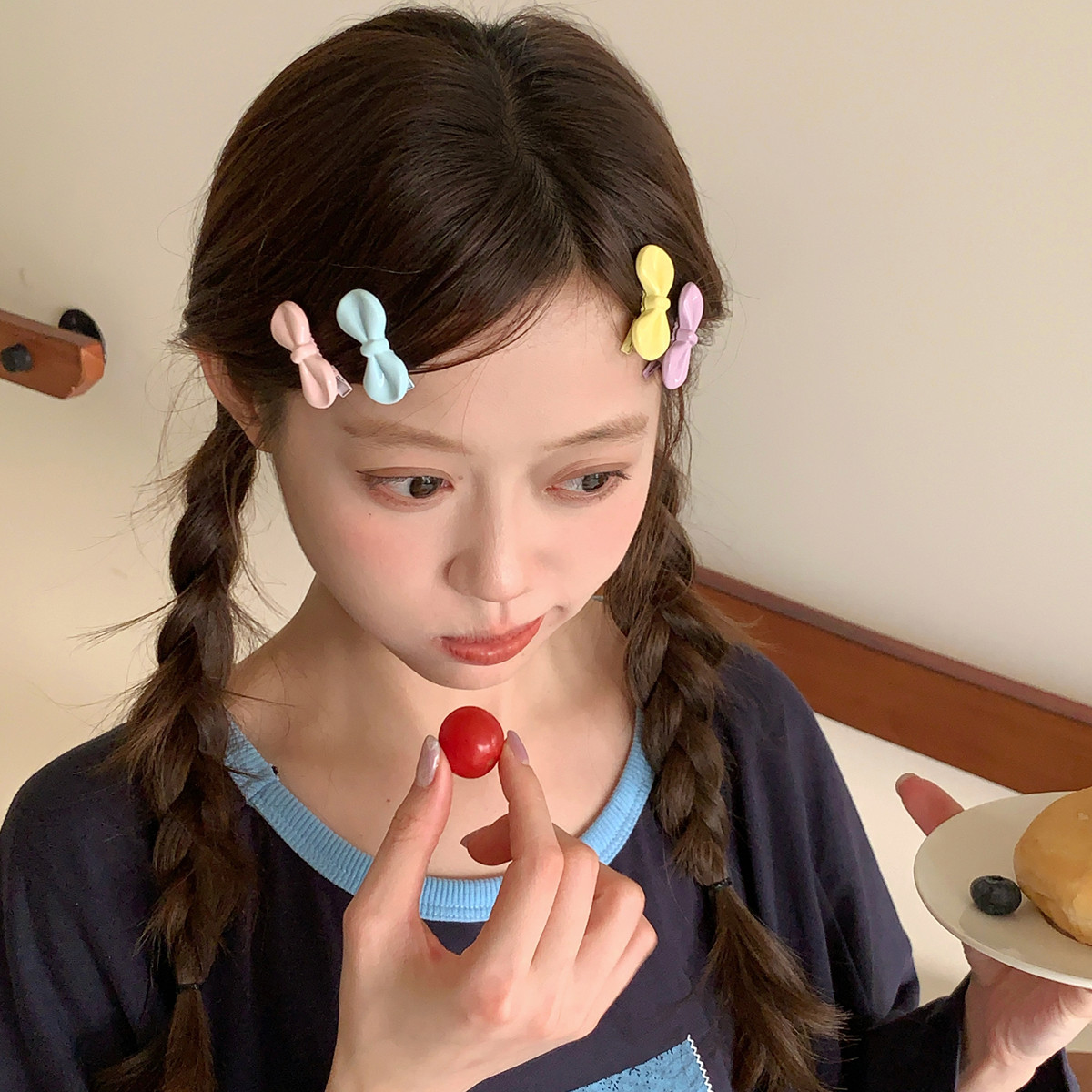 冰淇淋色金属蝴蝶结发夹可爱小号刘海夹发卡碎发夹子边夹少女发饰