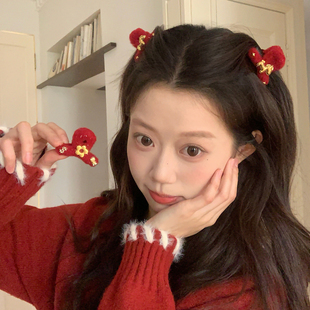 新年有钱花~红色系毛呢抓夹设计感花朵钱币刘海夹侧边夹小号发抓