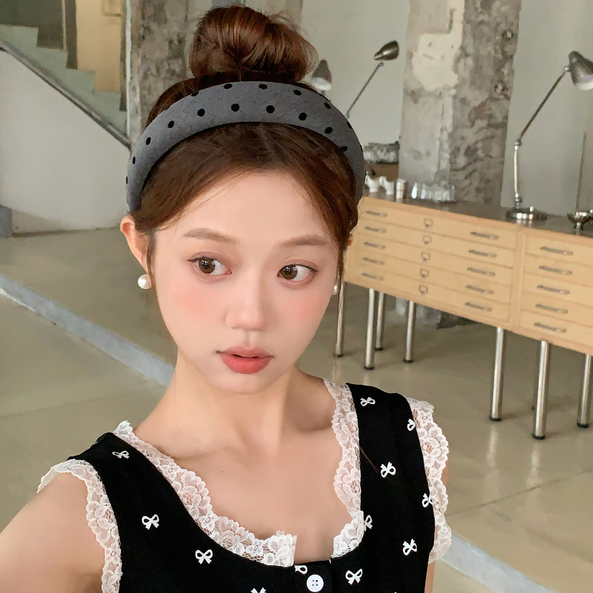 经典格雷灰色系发箍植绒波点爱心蝴蝶结头箍高级感海绵压发发卡新