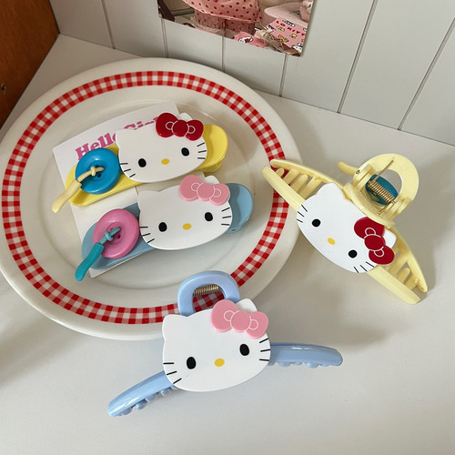 可爱撞色猫咪鸭嘴夹发夹甜美抓夹半扎盘发鲨鱼夹发抓后脑勺发饰品