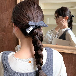 复古毛呢蝴蝶结发绳高级感半扎马尾头饰女秋冬丸子头发圈发饰新款
