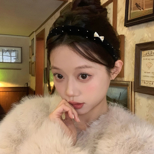 千金感!复古满天星丝绒点钻窄版发箍轻奢水钻蝴蝶结头箍外戴发饰