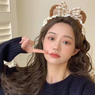 可爱熊耳朵洗脸发箍甜美少女心蝴蝶结头箍发卡软妹Lolita风格 发饰