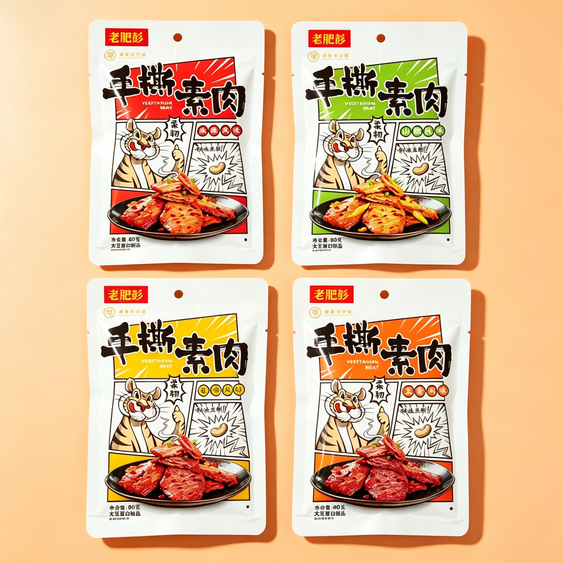 老肥彭手撕素肉香辣五香素肉豆制品豆腐干解馋休闲食品小吃茶配