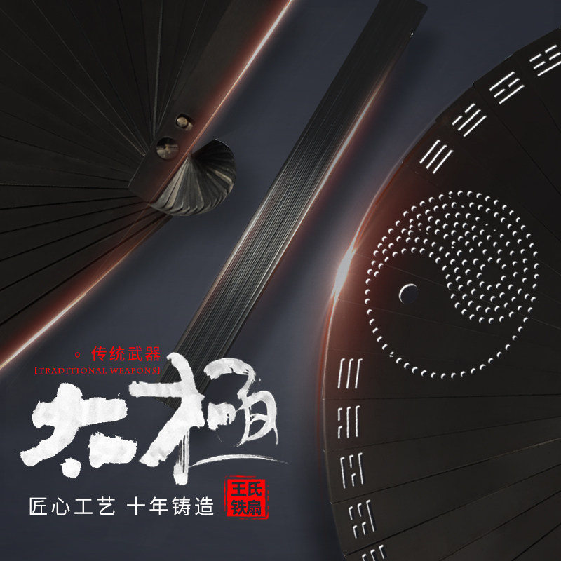 铁扇子纯镂空柳钉风全铁折扇钛合金武术扇黑色太极扇折叠扇