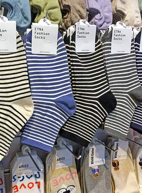条纹袜子女中筒袜韩国进口ETNA百搭学院风舒适吸汗棉袜四季袜3103