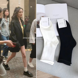 女生精梳棉袜子简约百搭中筒袜6080 卷边潮袜同款 女袜夏季 薄款