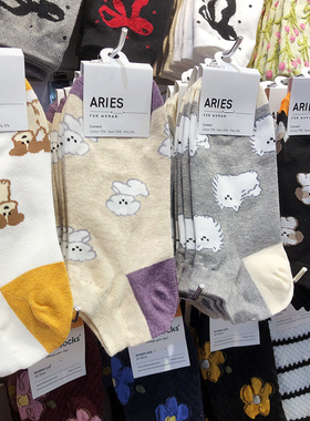 东大门女袜韩国进口袜子ARIES可爱萌宠小狗卡通棉袜秋季短筒9208