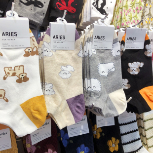 东大门女袜韩国进口袜子ARIES可爱萌宠小狗卡通棉袜秋季 短筒9208