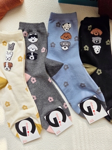 东大门新款 百搭休闲中筒袜7135 女袜卡通小熊少女棉袜韩国进口时尚