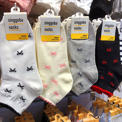 韩国进口singgoba春夏新款袜子蝴蝶结少女袜木耳边短筒棉袜9318