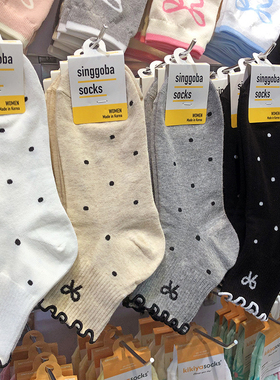 春夏新款韩国蝴蝶结短筒棉袜singgoba木耳泡泡边波点少女袜子9295