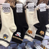 韩国进口COZY秋冬新款 棉袜植绒狗狗卡通少女袜子中筒百搭4157