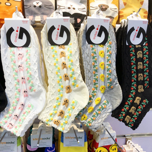 韩国进口袜子glalalane文艺风短筒女袜春夏新款卡通头像棉袜7072