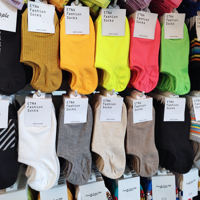 韩国女船袜ETNA浅口隐形袜子荧光色防掉薄款纯色彩色进口女袜3033