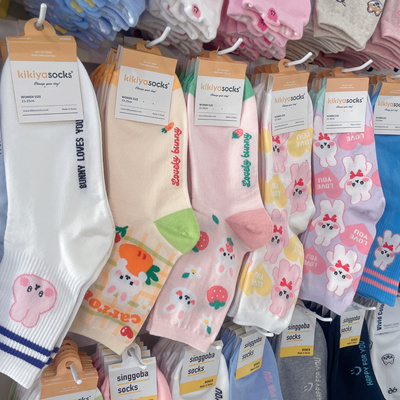 韩国kikiya进口女士中筒棉袜可爱小兔学院风卡通日系袜子1196
