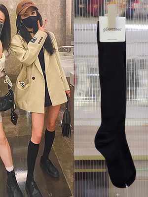 韩国东大门glalalane小腿袜纯色平纹弹力不过膝高筒长筒棉袜9401