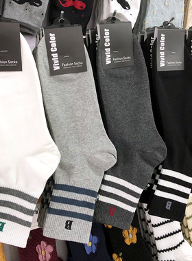 韩国东大门袜子男款vivid三杠条纹字母B运动棉袜秋冬中筒男袜5122