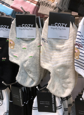 韩国新款船袜COZY樱桃小熊女生防脱隐形袜子日系条纹短棉袜套4166