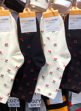 【她他韩袜】KIKIYA新款女袜可爱水果樱桃学生中筒袜休闲棉袜1237