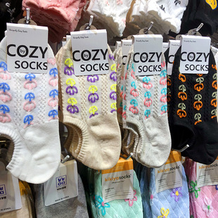 韩国进口船袜COZY春夏镂空女袜刺绣郁金香花朵防脱隐形薄棉袜4115