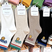 韩国袜子女新品 ETNA笑脸女袜日系简约条纹女长袜3088