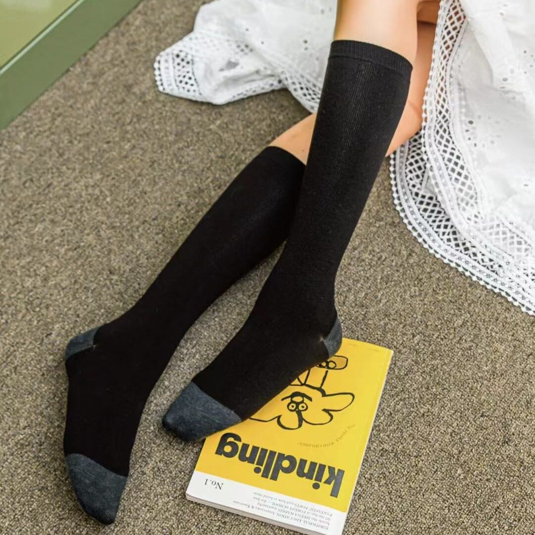 韩国秋冬新款小腿袜条纹女款膝下堆堆袜韩版纯色JK长筒袜女袜9410