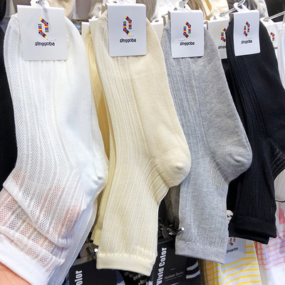 韩国夏季薄款袜子镂空网眼透气女袜纯色简约风百搭款中筒棉袜9172