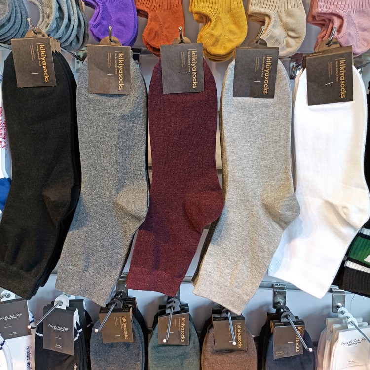 韩国进口商务袜男袜东大门kikiya春新款简约纯色中长筒棉袜腰1042