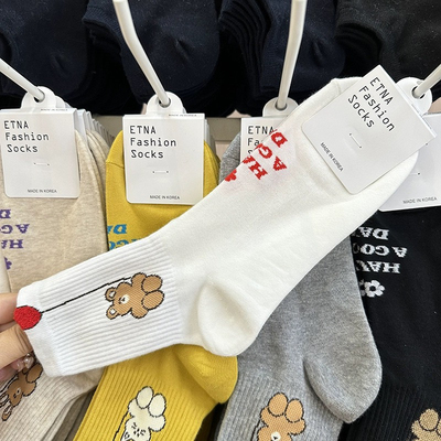 韩国进口袜子女ETNA中筒棉袜东大门进口少女袜植绒卡通可爱3085