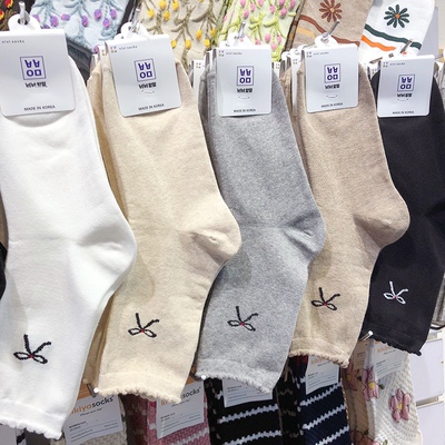 新款花边蝴蝶结甜美芭蕾风中筒袜韩国袜子东大门时尚女袜9217