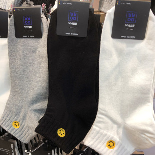 春夏新款 短筒棉袜韩国东大门VIVI笑脸袜子纯色运动百搭9428 男士